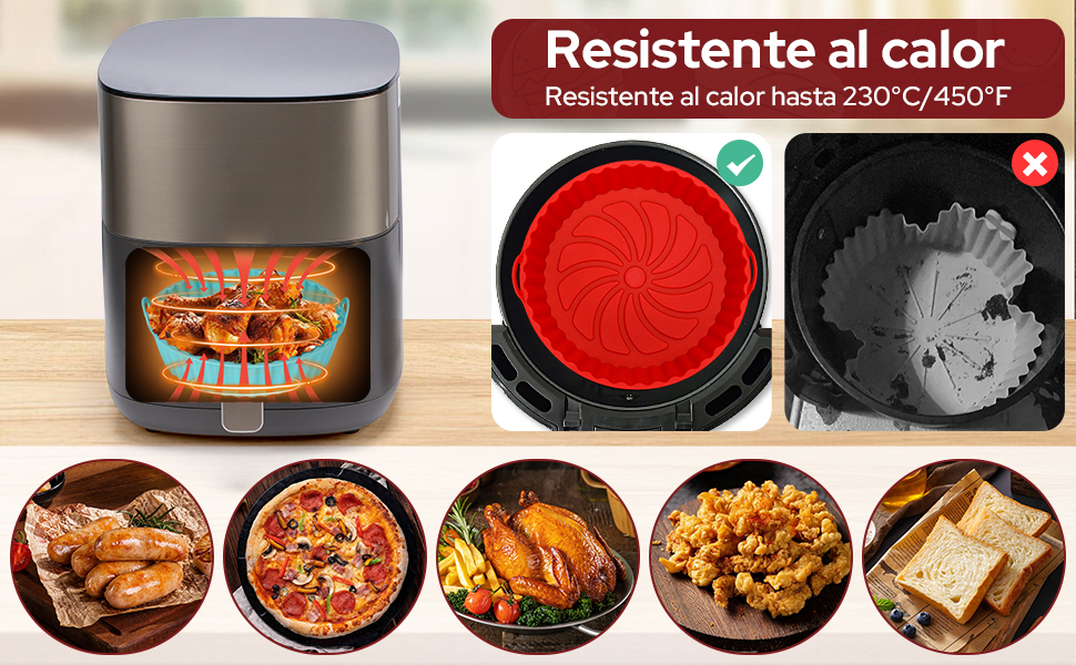 El forro de silicona es resistente al calor y puede hornear varios alimentos.