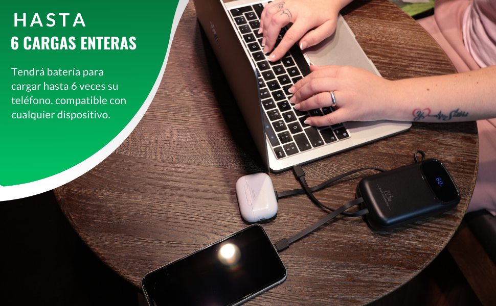 Bateria externa carga rapida con 20000 mah, power bank portatil con cargador usb c w iphone