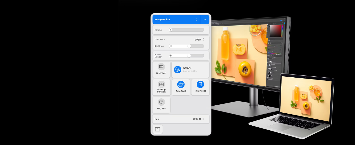 Monitor_para_diseño_gráfico_BenQ_UHD_USB-C_KVM_Hotkey Puck_G2_Display_Pilot