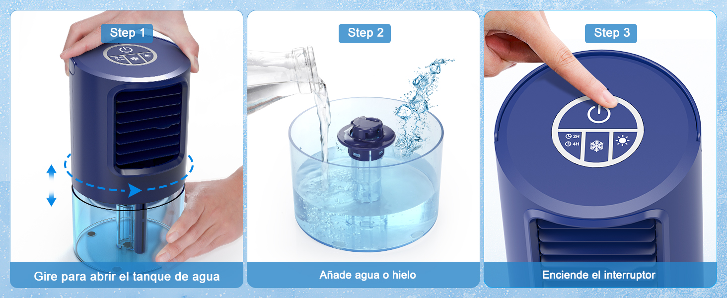 Aire acondicionado portátil 5 en 1 azul con refrigeración, ventilador y humidificador