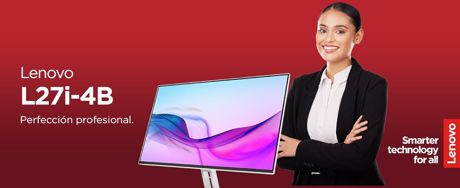 Lenovo L27i-4B - Monitor 27" Imagen frontal monitor y usuaria