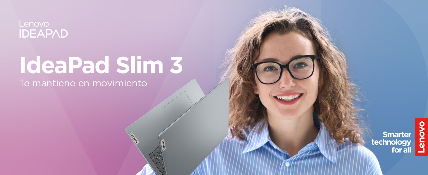 Lenovo IdeaPad Slim 3 Gen 8 –15.6 Imagen foto usuaria y ordenador semi abierto