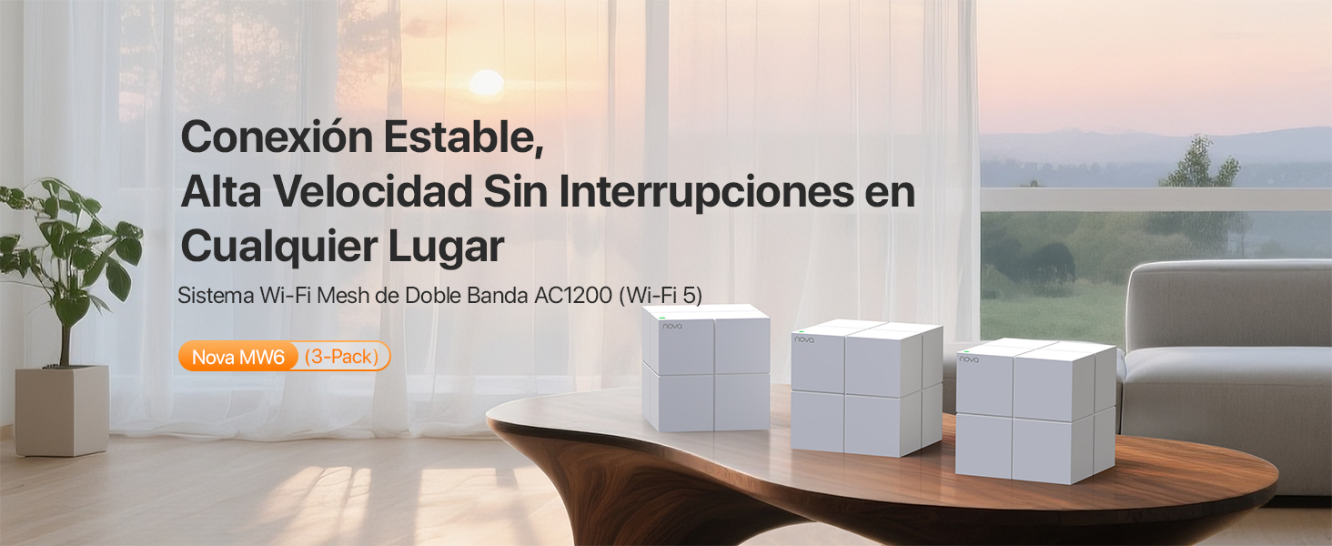 El texto dice «Construye tu futuro. Alta velocidad sin interrupciones en cualquier lugar». Dispositivos electrónicos blancos que se muestran en un ambiente interior luminoso.