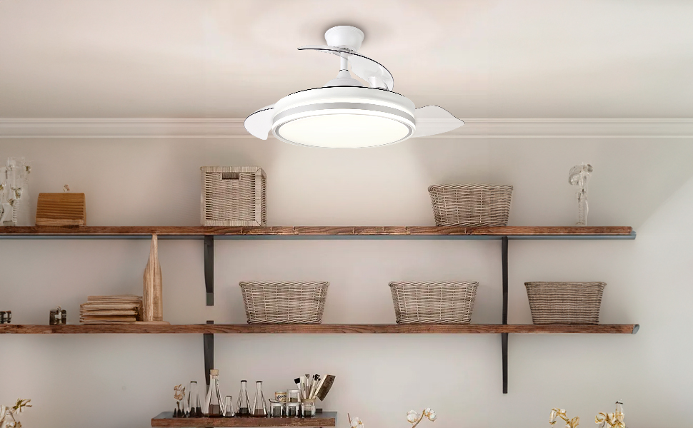 Ventilador de techo con luz led, compatible con Alexa y Google Home, aspas retráctiles