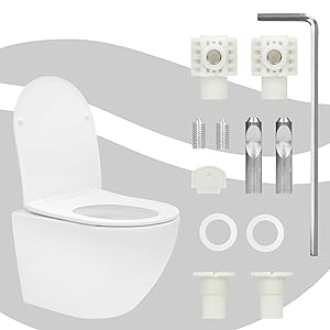 ECD Germany Inodoro suspendido WC blanco sin borde asiento de cerámica con cierre suave WC colgante