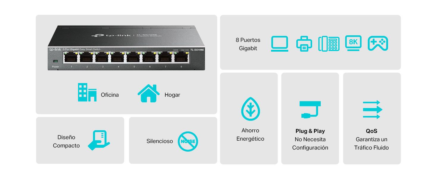 TL-SG608E - Switch de Escritorio Gigabit de 8 Puertos, Carcasa Metálica