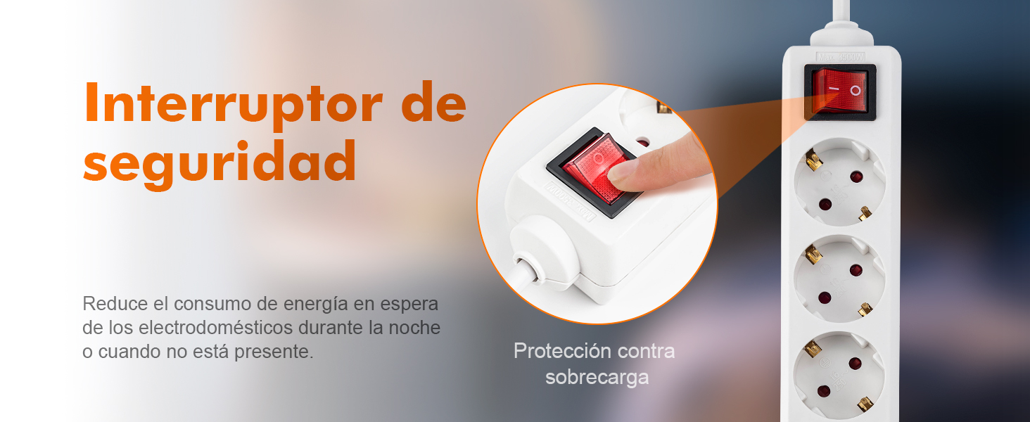 Regleta Enchufes con 4 Tomas y Interruptor