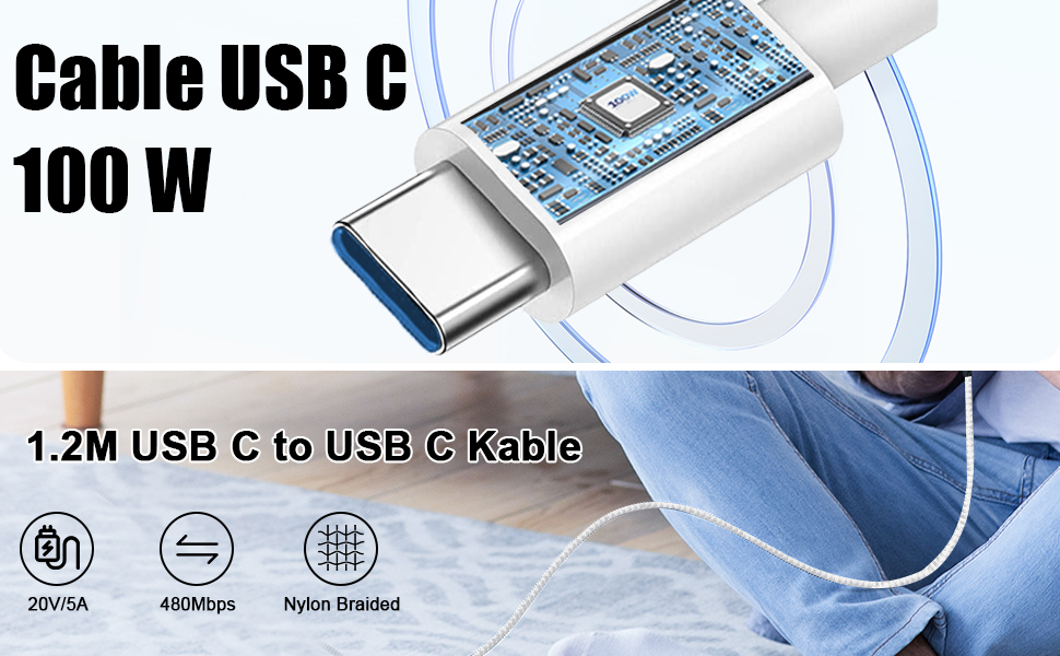 Cargador USB C 45W & USB A 18W con Cable USB C a USB C