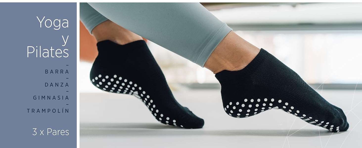 3 Pares de Calcetines Antideslizantes para Yoga, Pilates, Artes Marciales, Fitness, Danza Barre