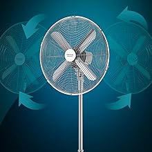 ventilador de pie vertical suelo madera 50 W 16 pulgadas 3 velocidades oscilación silencioso 4 aspas