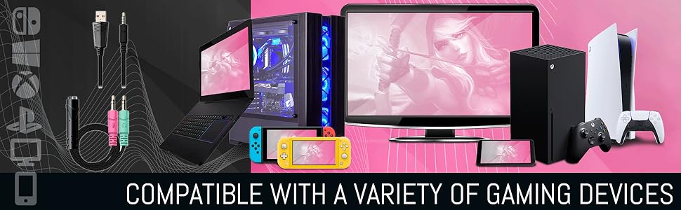 Auriculares de juego rosa de cuarzo rosa para niñas jugadoras con micrófono integrado chat de micrófono