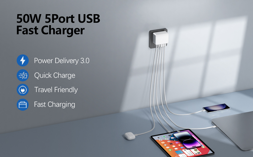 USBC Cargador Multiple Cabezal Adaptador de Pared Corriente Romalux