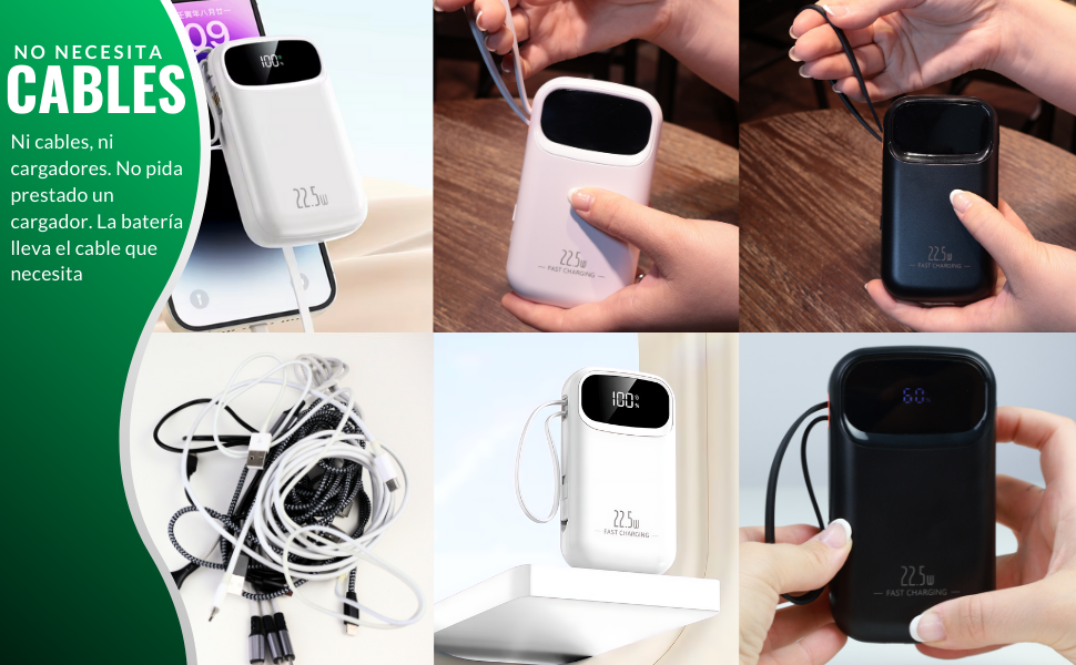 Bateria externa carga rapida con 20000 mah, power bank portatil con cargador usb c w iphone