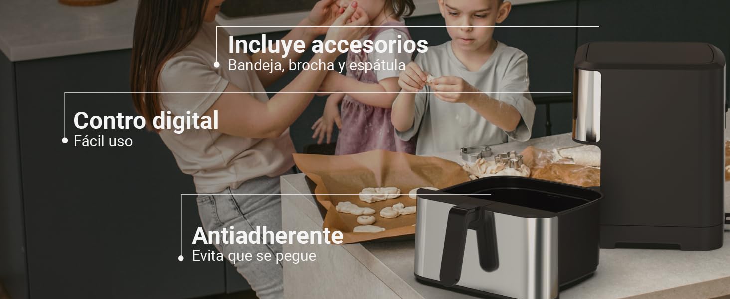 freidora sin aceite, 8 litros, gran capacidad, freidora de aire, color negro, con accesorios