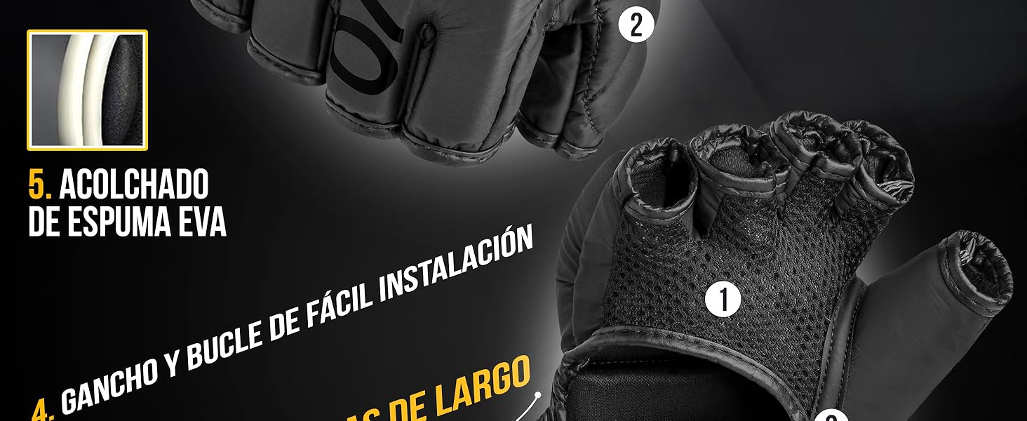 Guantes MMA Negros Mate Guantes de Artes Marciales Guarnición de Combate Hombres Muay Thai Cage