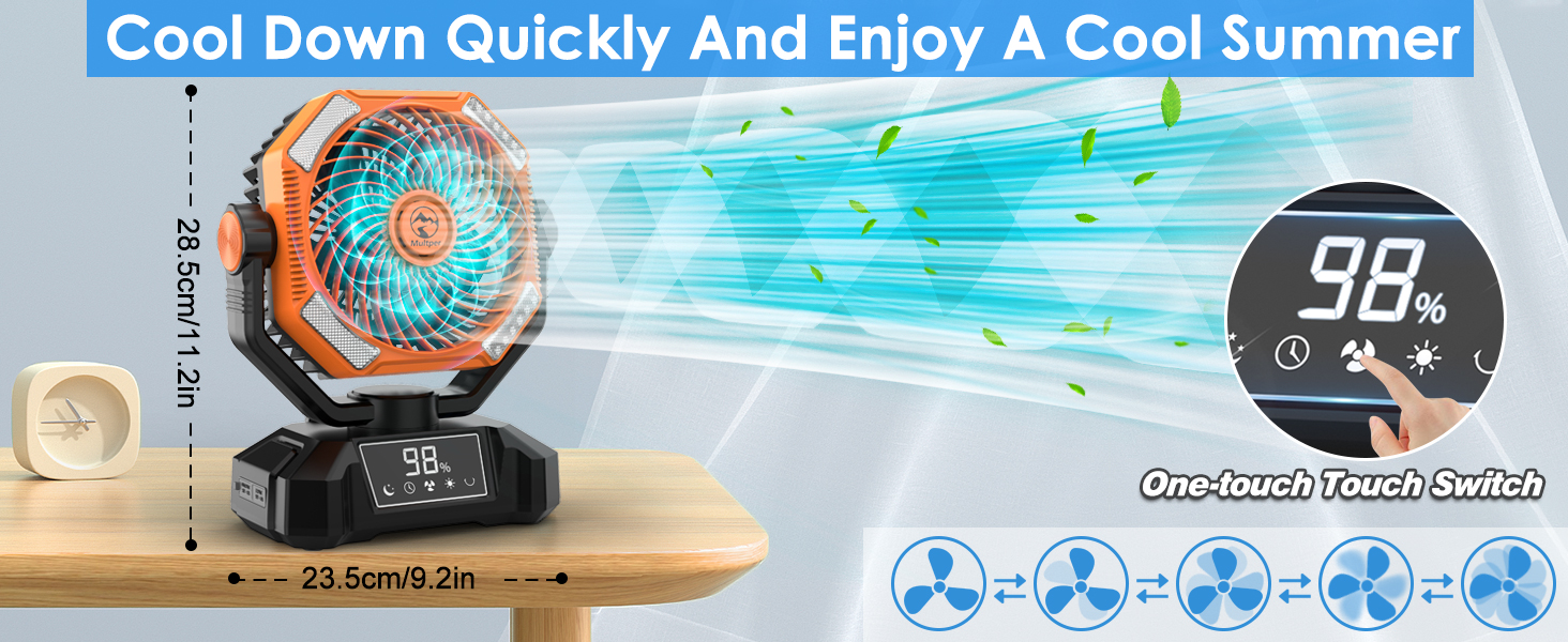 Camping Ventilador con Luz LED 20000 mAh Recargable Vibración Automática Tienda de Campaña