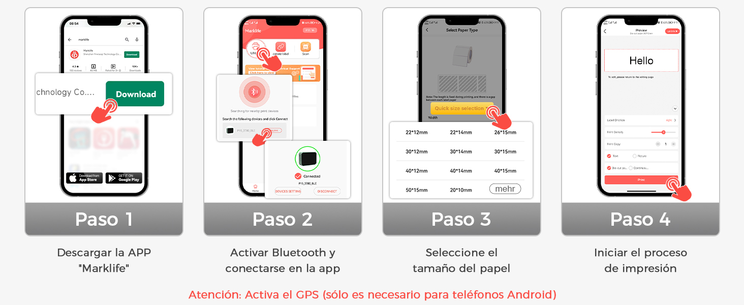 Pristar P15 Etiquetadora Mini Impresora de Etiquetas Portátil Térmica