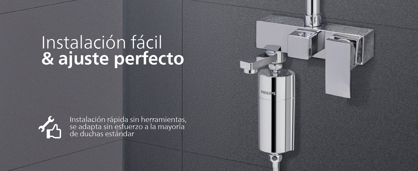 Instalación rápida sin herramientas, se adapta sin esfuerzo a la mayoría de duchas estándar