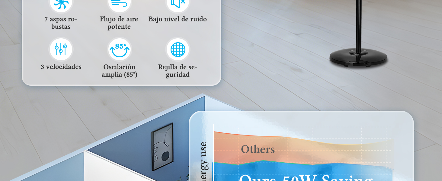 Captura de pantalla de la interfaz que muestra tres iconos circulares con símbolos de color azul claro sobre un fondo gris, montados en lo que parece ser un soporte de dispositivo.