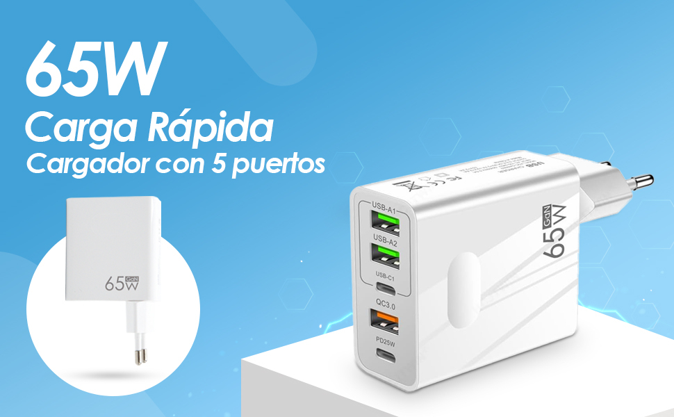 triple micro usb c qc 3.0 mobil 60w 66w 67 w cargador usbc carga rapida multi varios puertos