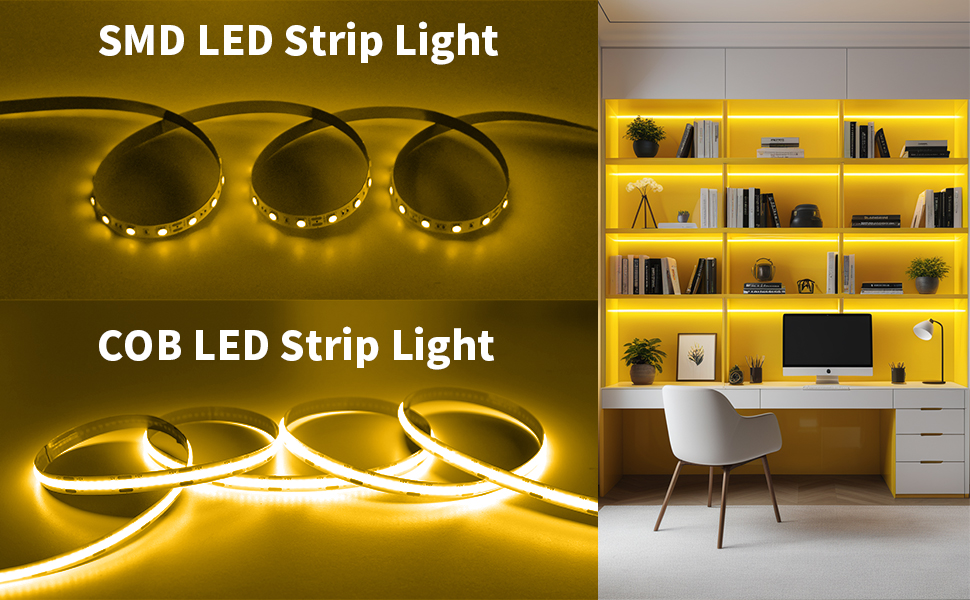 COB Tira LED 24V Amarillo Luces LED Habitacion 10 Metros Luz LED Strip Light Flexible Cocina