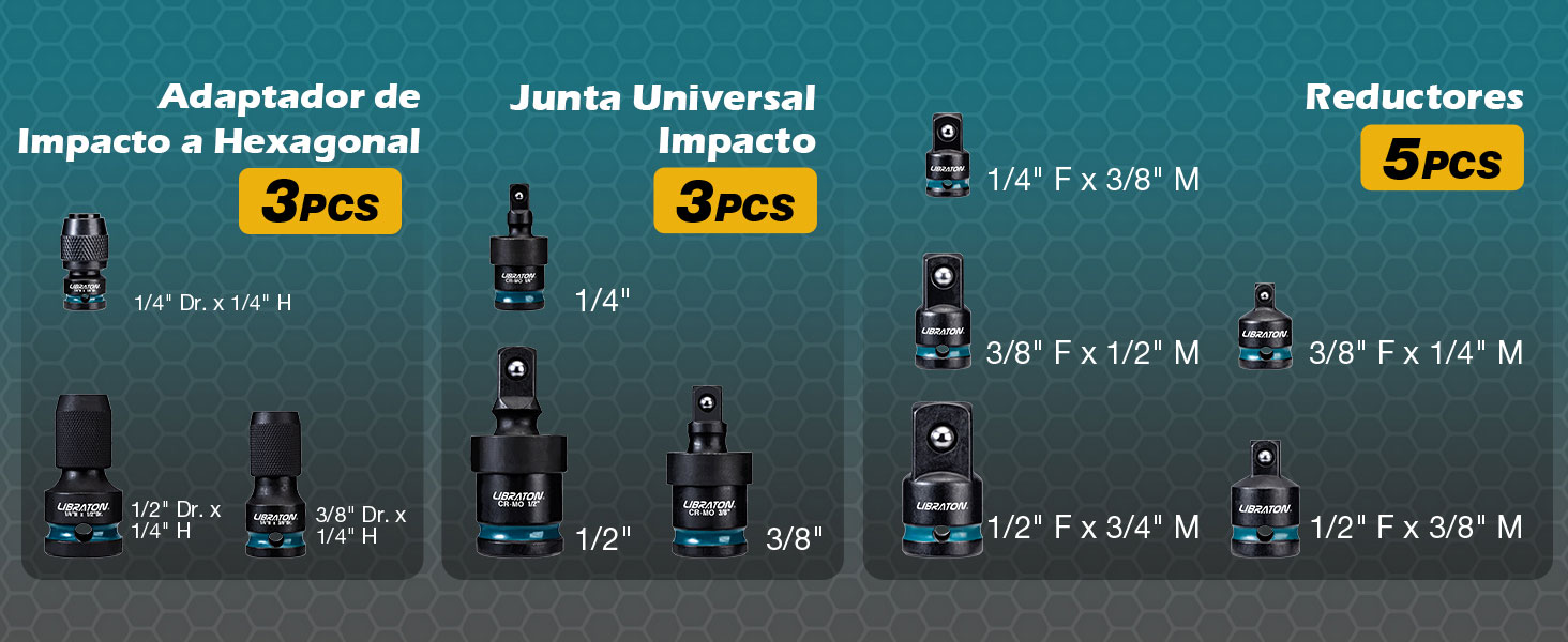 LIBRATON Juego de 11 Adaptadores y Reductores de Vasos de Impacto