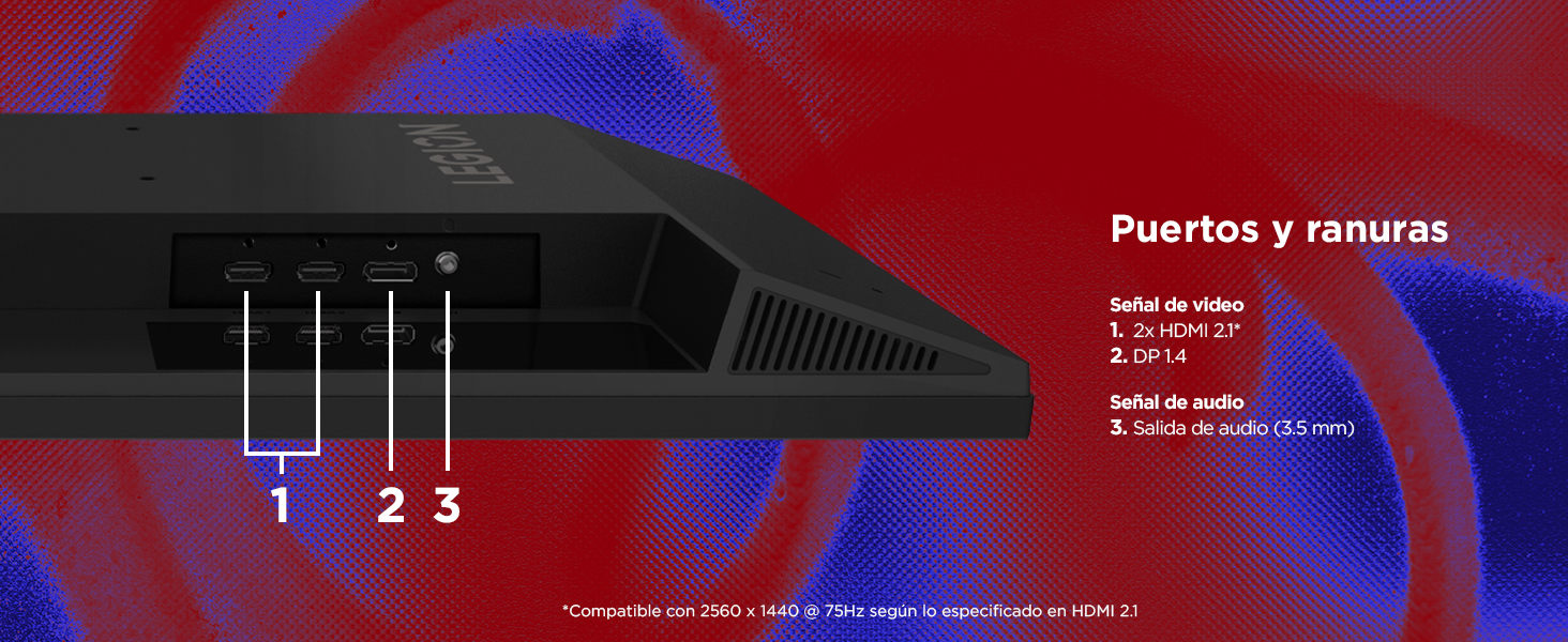 Lenovo Legion R27qe Imagen descripción de puertos y ranuras