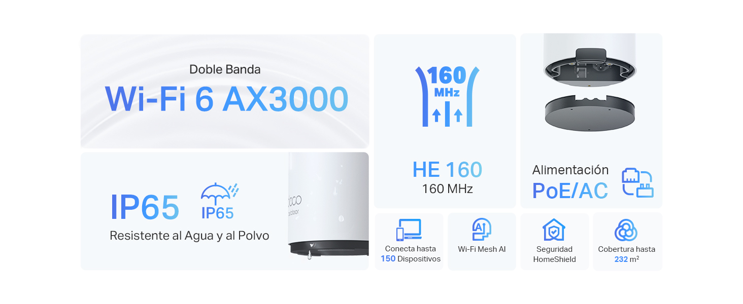 Deco X50-Outdoor - Sistema Wi-Fi 6 Mesh AI AX3000 para Exteriores, IP65