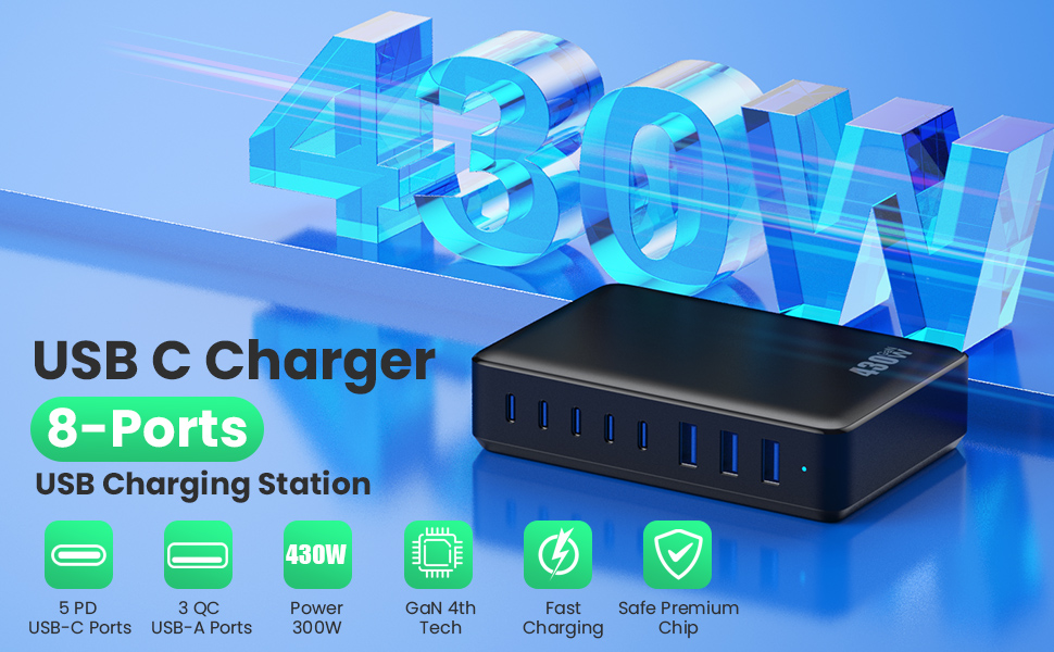 Cargador USB C Multiple Estación Carga Rápida Alimentador Multiple Cargador