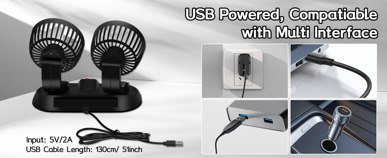 ventilador de coche ventiladores coche ventilador doble cabeza ventilador giratorio ventilador usb