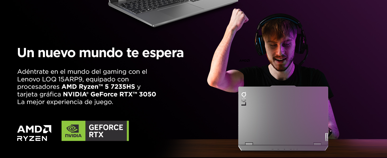 Lenovo LOQ Gen 9 Imagen frontal jugador celebrando victoria frente al ordenador