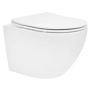 ECD Germany Inodoro suspendido WC blanco sin borde asiento de cerámica con cierre suave WC colgante