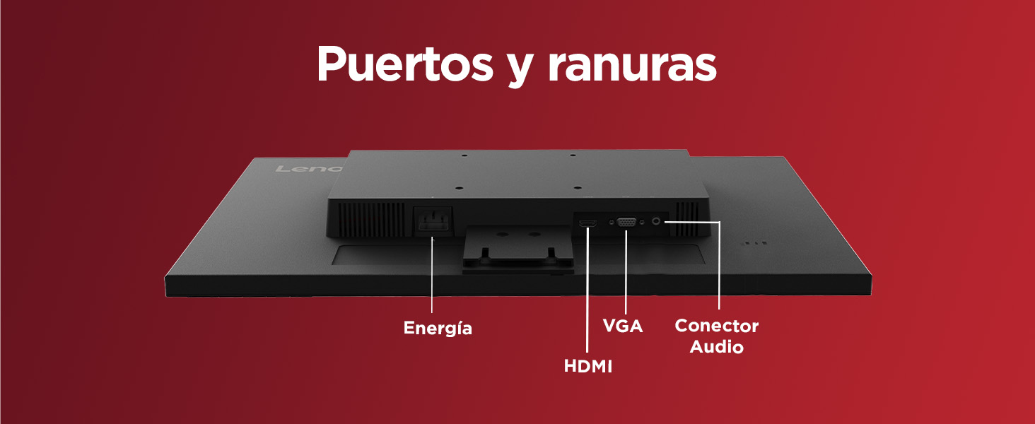 Lenovo D24-40 - Monitor 24" fotografía descripción de puertos y ranuras