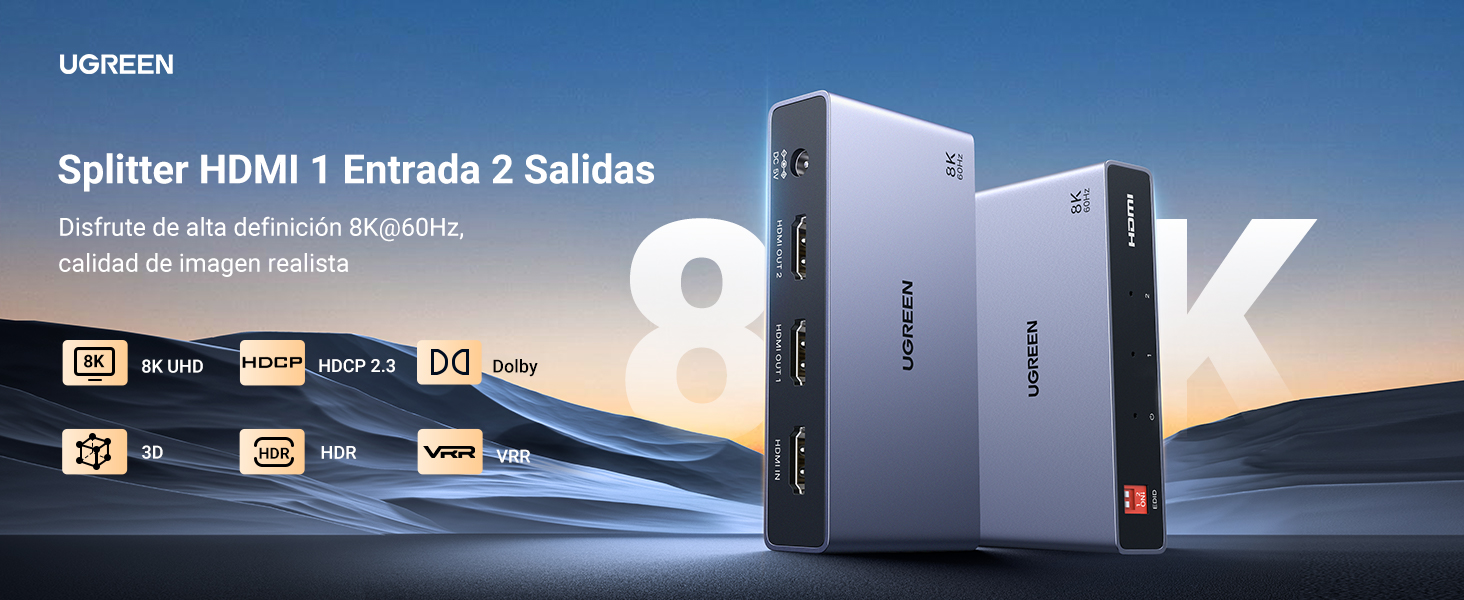 UGREEN HDMI 2.1 Splitter 1 Entrada 2 Salidas