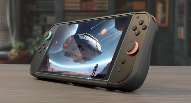 Vidrio templado compatible con carcasas de Nintendo Switch 2; funciona con la mayoría de fundas.