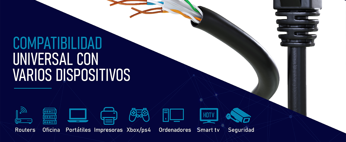 cable Ethernet Cat6 negro alta velocidad, conexión confiable para hogar y oficina RJ45