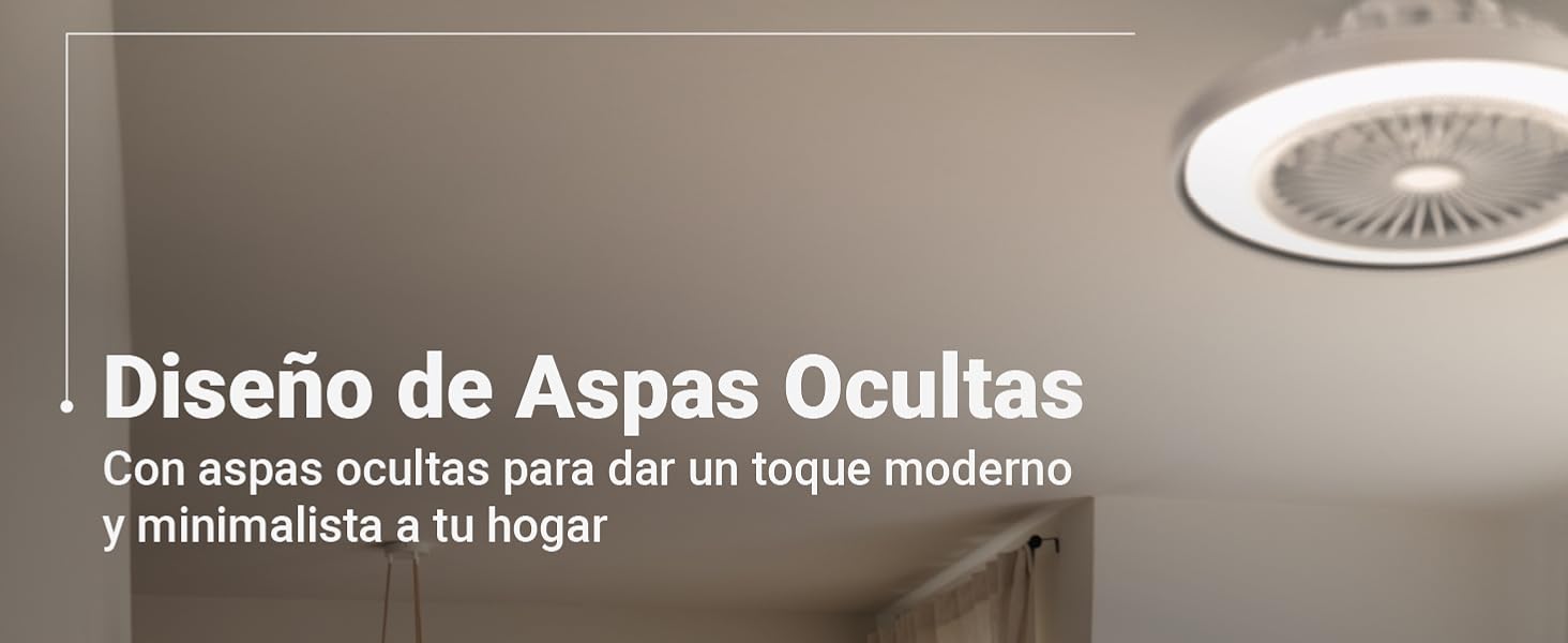 ventilador de techo con aspas ocultas, wifi, temporizador, mando a distancia, función invierno, app