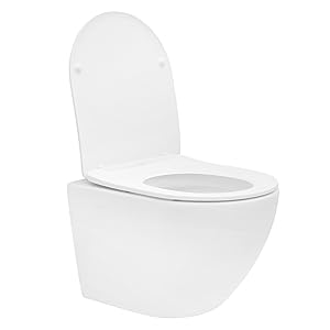 ECD Germany Inodoro suspendido WC blanco sin borde asiento de cerámica con cierre suave WC colgante