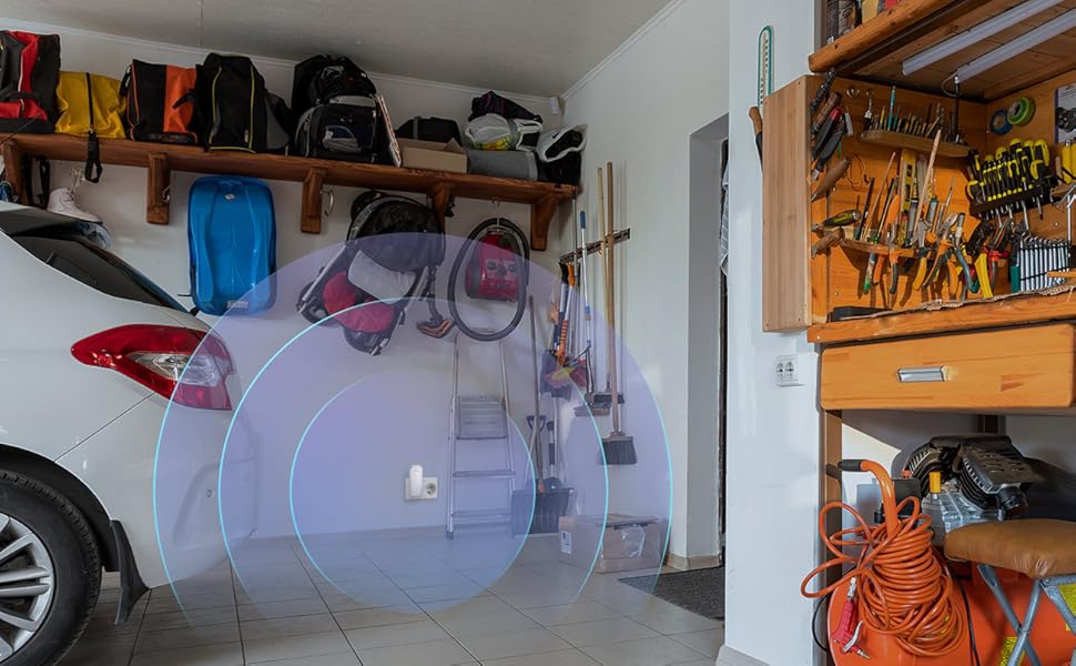 Garage with DAP-X1860 AX1800 Mesh Wi-Fi 6 Range Extender connected in the power outlet.