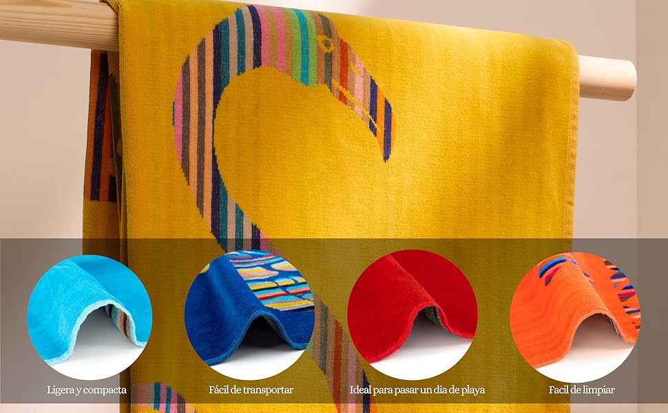 toallas ligeras y comodas, facil de transportar, ideal para pasar un dia de playa, facil de limpiar