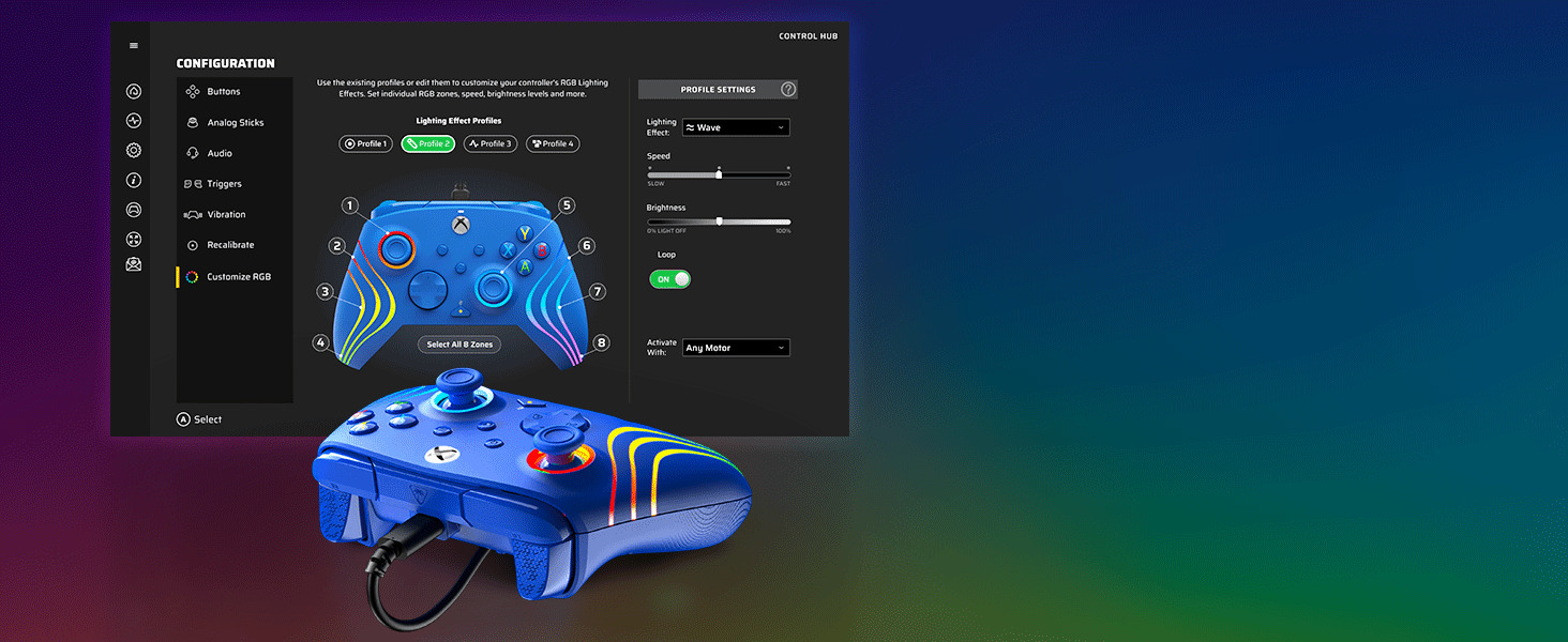 Pantalla de computadora que muestra un software de modelado 3D con un diseño de vehículo azul sobre un fondo degradado.