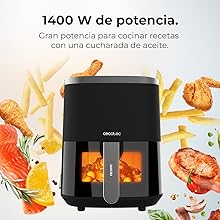 ventana de visualización / Freidora dietética / 4 litros / 9 menús / 1400 W de potencia