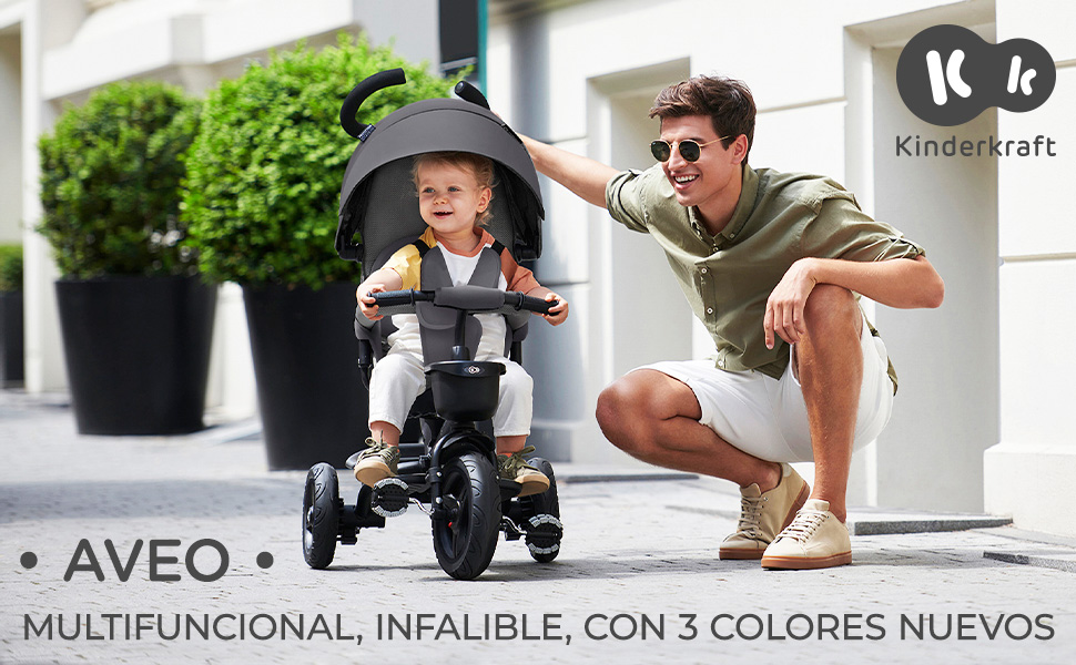 Kinderkraft Triciclo Plegable AVEO, Asiento Giratorio, hasta 5 Años