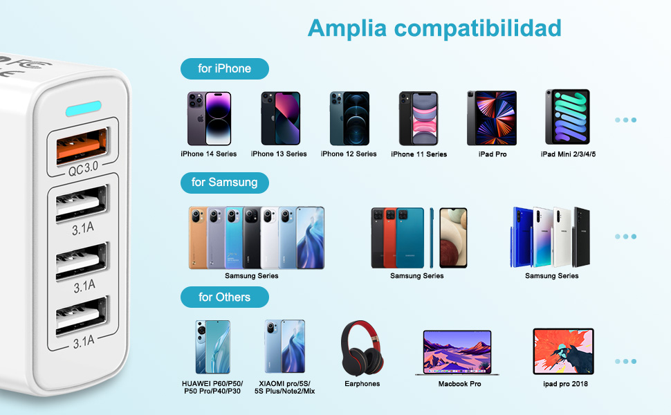 33W Cargador Rápido USB Ampliamente compatible