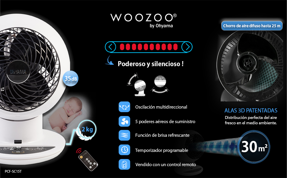 ventilador de mesa potente y silencioso Woozoo PCF-SC15T Iris Ohyama
