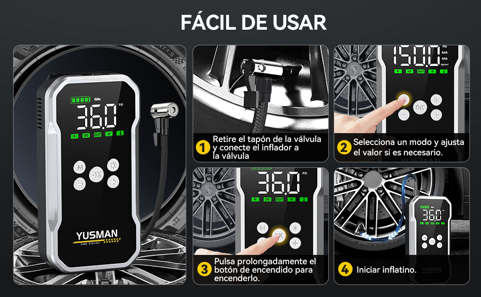 Pantalla de interfaz digital que muestra varios iconos de control y pantallas de configuración con indicador de «360°» y patrones de puntos blancos sobre fondo negro.