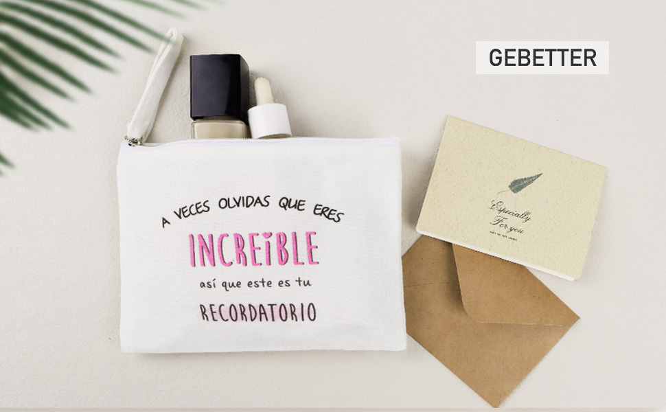 regalo neceser mujer bolso lona blanco tarjeta sobre kraft motivacional cumpleaños navidad