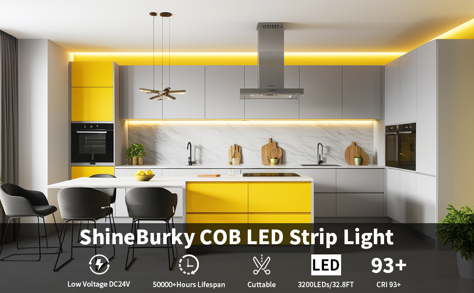 COB Tira LED 24V Amarillo Luces LED Habitacion 10 Metros Luz LED Strip Light Flexible Cocina