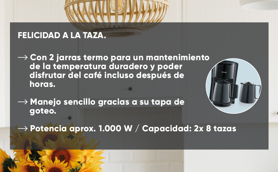 Cafetera de filtro con 2 jarras termo severin