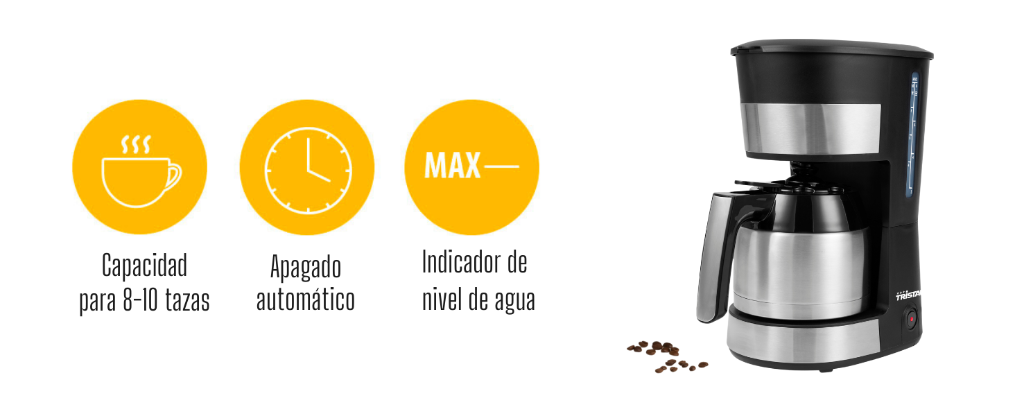 Las características incluyen: grande capacidad, apagado automático e indicador de nivel de agua